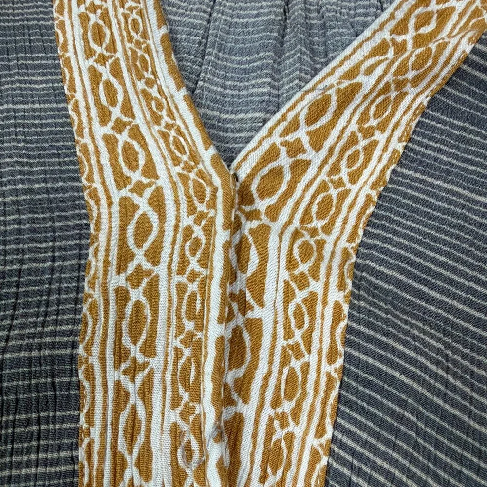 Free People Mini Dress Womens M Blue Gold Bohemian Lightweight Pockets Tunic Top - Picture 6 of 7